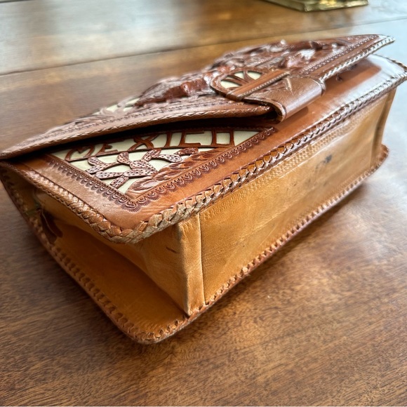 Vintage tooled leather clutch Mexican Mexico brown western boho purse - Picture 8 of 16